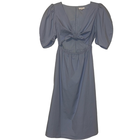 WAYF Dusty Blue Peggy Twist Cut-Out Midi Dress Sz M - Picture 2 of 11